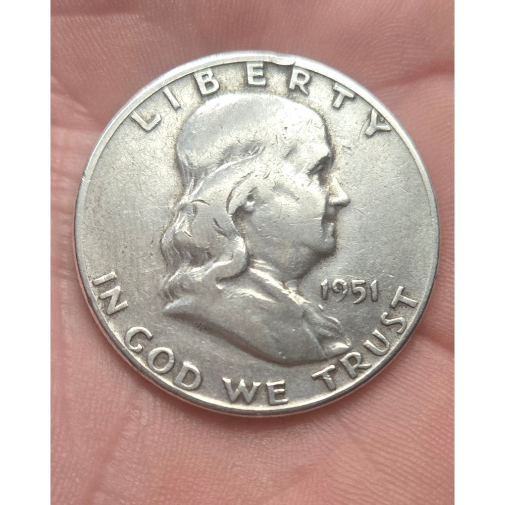 1951 S Benjamin Franklin Half Dollar 90% Silver US Coin San Francisco Mint
